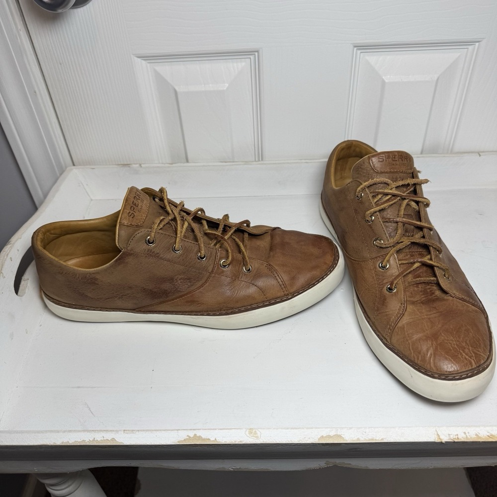 Sperry Gold Cup Haven Tan Leather Mens 12 Brown‎ Lace Up Almond Toe Sneaker